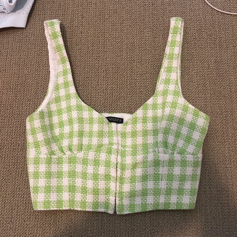 Zara green gingham crop top size xs